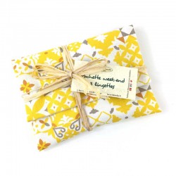 Pochette de rangement avec lingettes démaquillantes lavables décor jaune