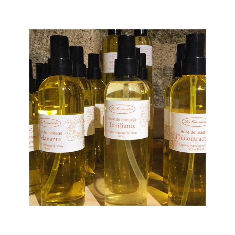 Huile de massage naturelle aux huiles essentielles tonifiantes issues de l'agriculture biologique Huile de massage naturelle aux huiles essentielles tonifiantes issues de l'agriculture biologique
